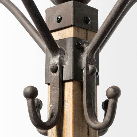 Lamda Black Metal and Light Brown Wood Coat Rack by Mercana at Eve Furniture