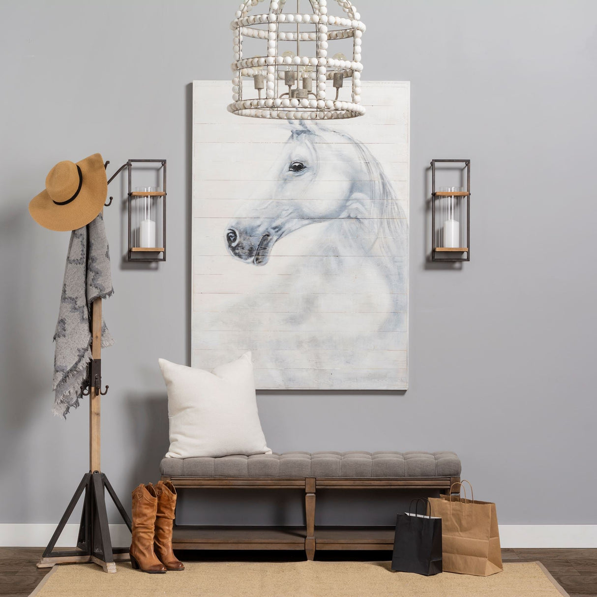 Lamda Black Metal and Light Brown Wood Coat Rack by Mercana at Eve Furniture