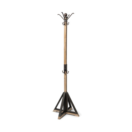 Lamda Black Metal and Light Brown Wood Coat Rack by Mercana at Eve Furniture