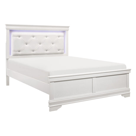 Lana White Full LED Upholstered Panel Bed by Homelegance at Eve Furniture