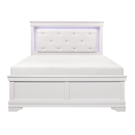 Lana White Queen LED Upholstered Panel Bed by Homelegance at Eve Furniture