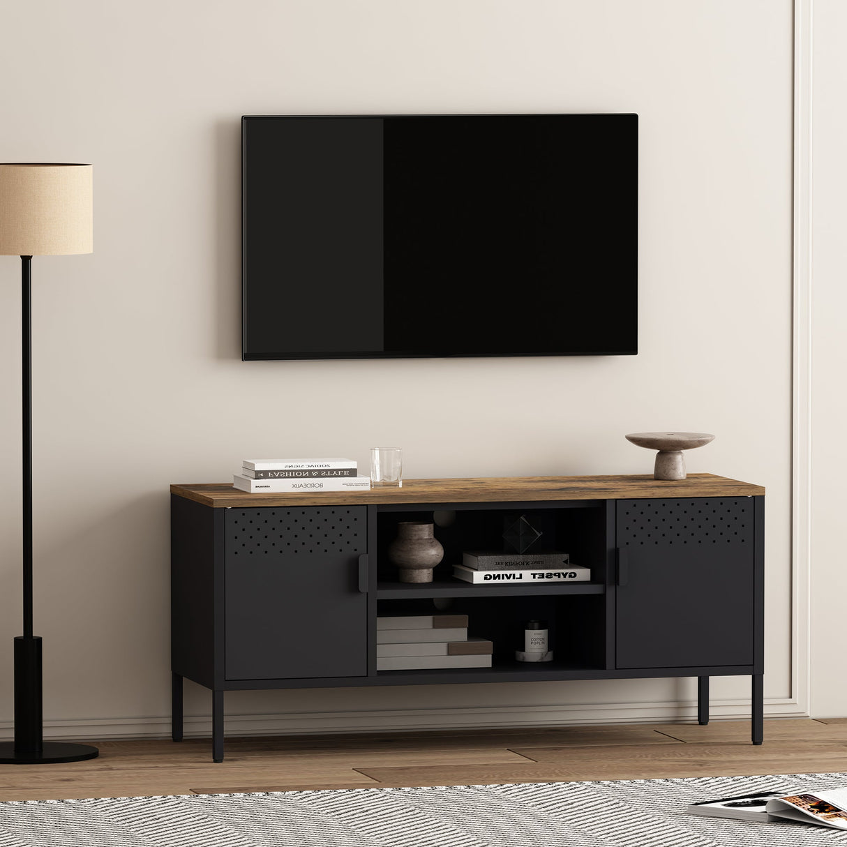 Landen 47" TV Stand in Black by Manhattan Comfort at Eve Furniture