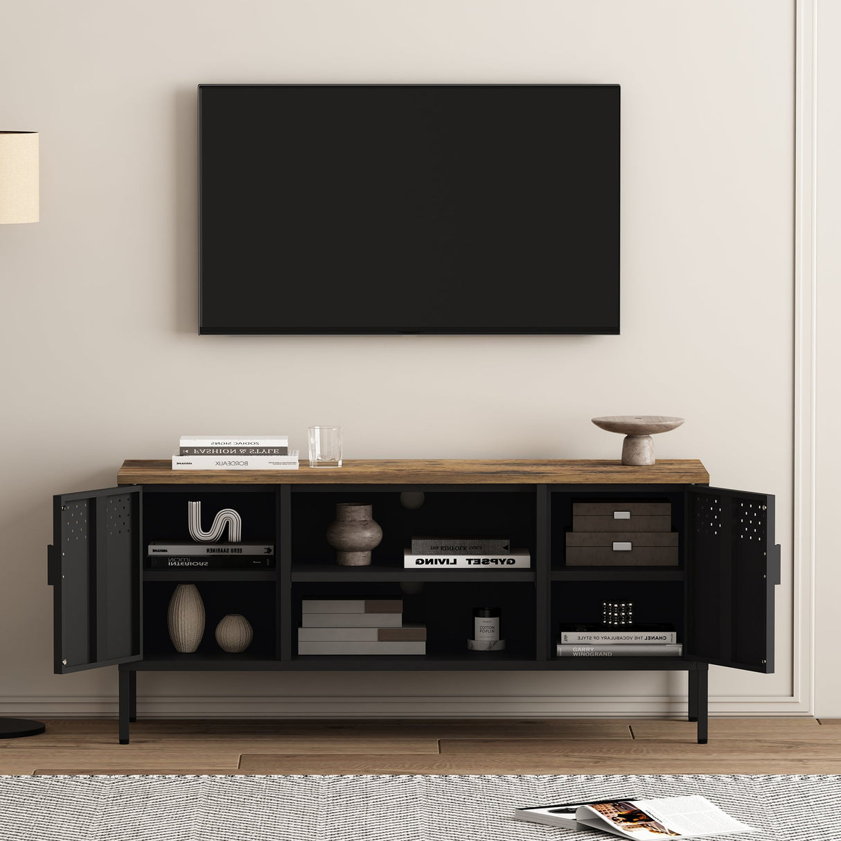 Landen 47" TV Stand in Black by Manhattan Comfort at Eve Furniture