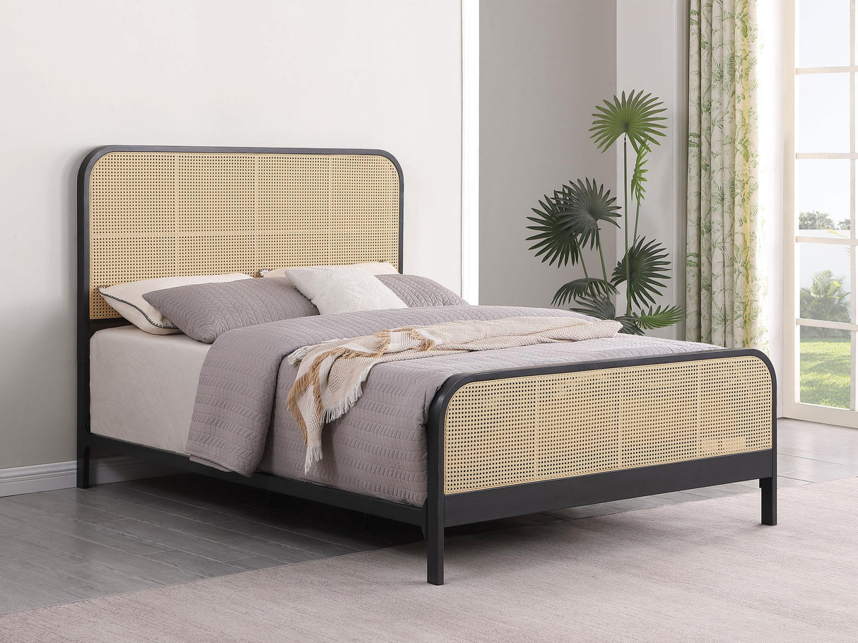 Lanewood Polyethylene PE Rattan Upholstered Metal Eastern King Bed Black