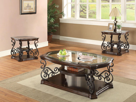 Laney Dark Merlot 3-Piece Glass Top Coffee and End Table Set by Coaster at Eve Furniture