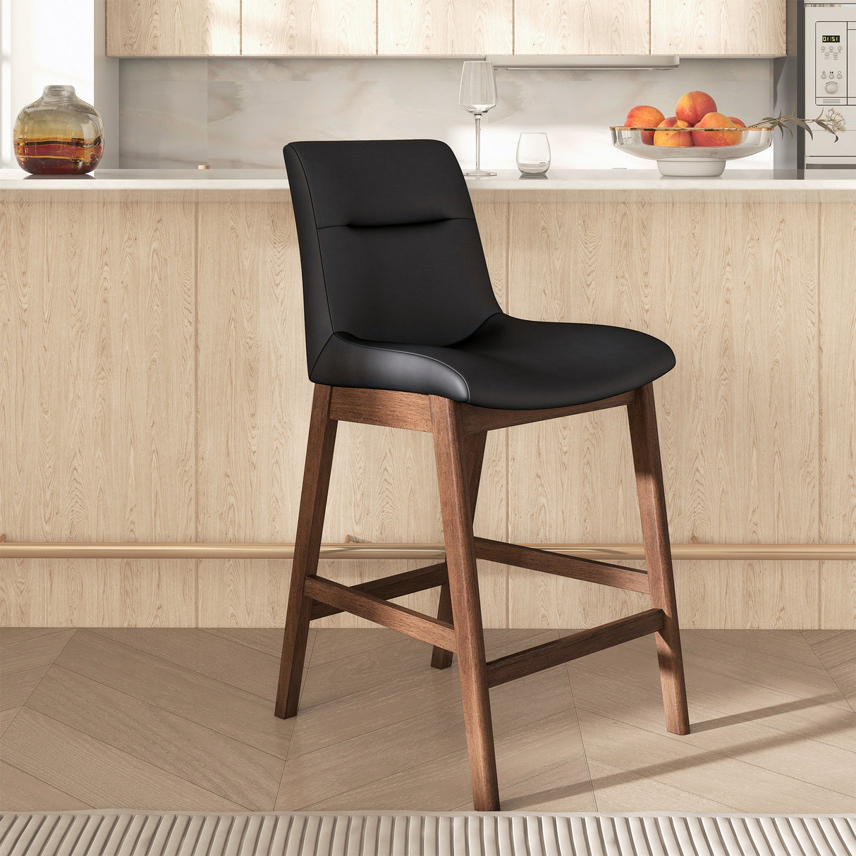 Langlade Leather Upholstered Counter Stool in Black (Set of 2) by Ashcroft Furniture at Eve Furniture