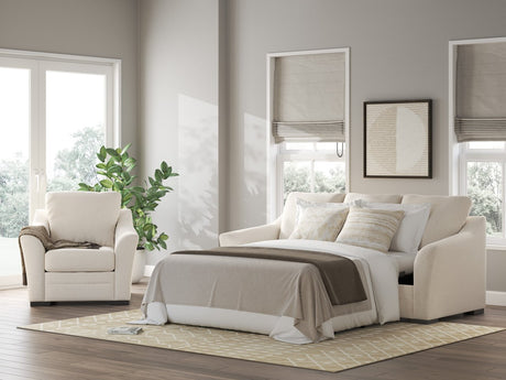 Lango Jute Queen Sofa RAF Chaise Sleeper by Ashley at Eve Furniture