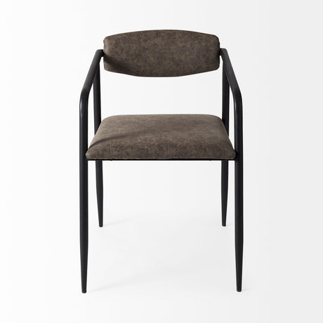 Langston Brown Faux-Leather Seat Black Iron Frame Dining Chair, Set of 2 by Mercana at Eve Furniture