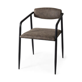 Langston Brown Faux-Leather Seat Black Iron Frame Dining Chair, Set of 2 by Mercana at Eve Furniture