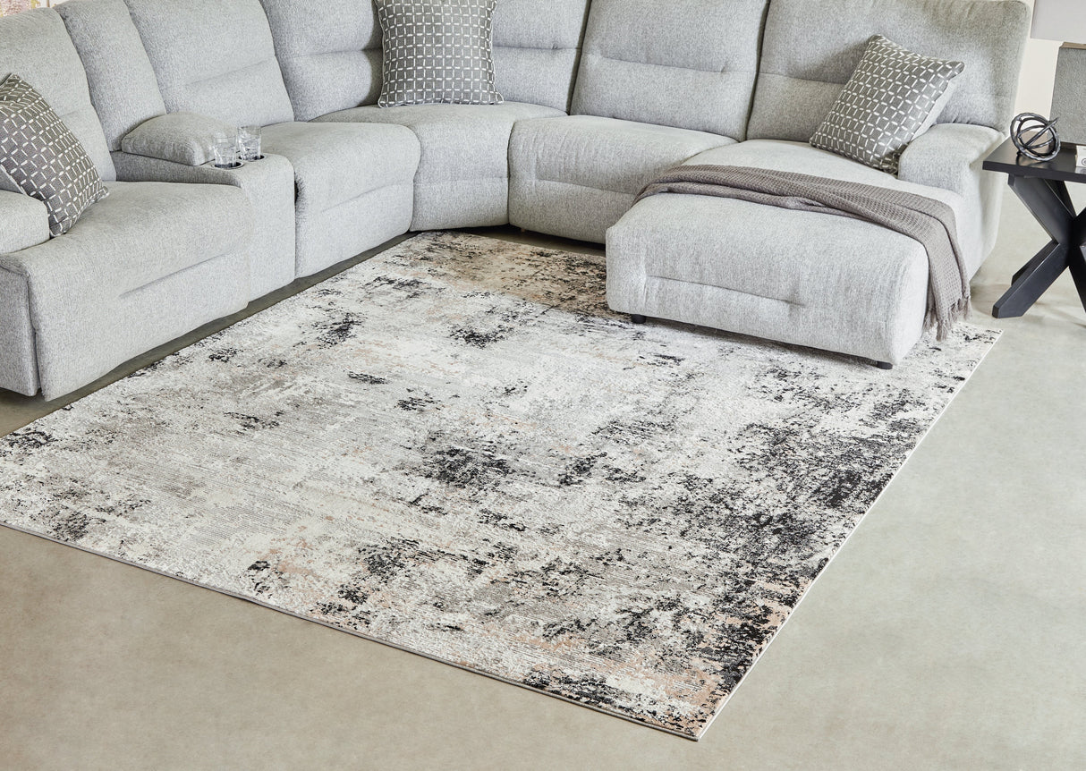 Langwell Black/Gray/White Large Rug by Ashley at Eve Furniture