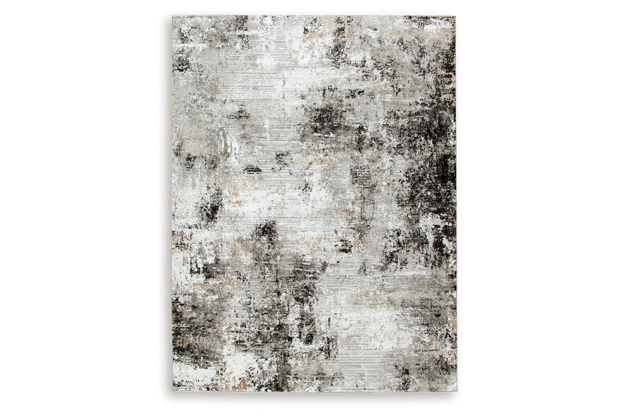 Langwell Black/Gray/White Medium Rug by Ashley at Eve Furniture