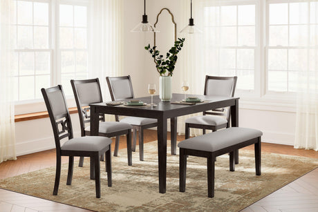Langwest Brown Dining Table and 4 Chairs and Bench by Ashley at Eve Furniture