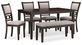 Langwest Brown Dining Table and 4 Chairs and Bench (Set of 6)