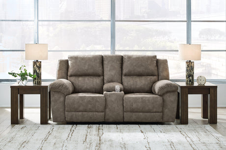 Laresview Fossil Manual Reclining Loveseat with Console by Ashley at Eve Furniture
