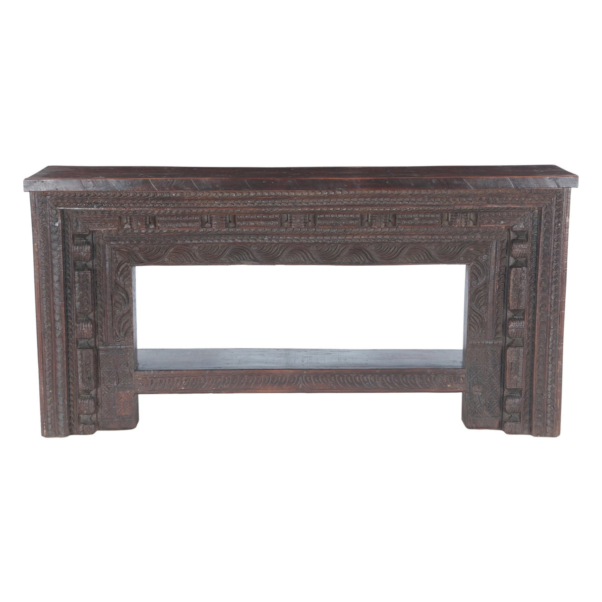 Large Finely Carved Wood Console Table with Bottom Shelf by Home Trends & Design at Eve Furniture