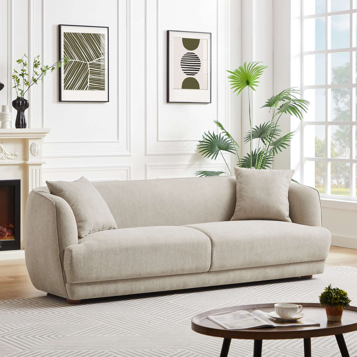 Larisa Cream Mid Century Modern Linen Sofa by Ashcroft Furniture at Eve Furniture