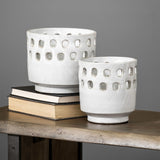 Larissa Set of Two White Ceramic Hollow Pattern Vases by Mercana at Eve Furniture