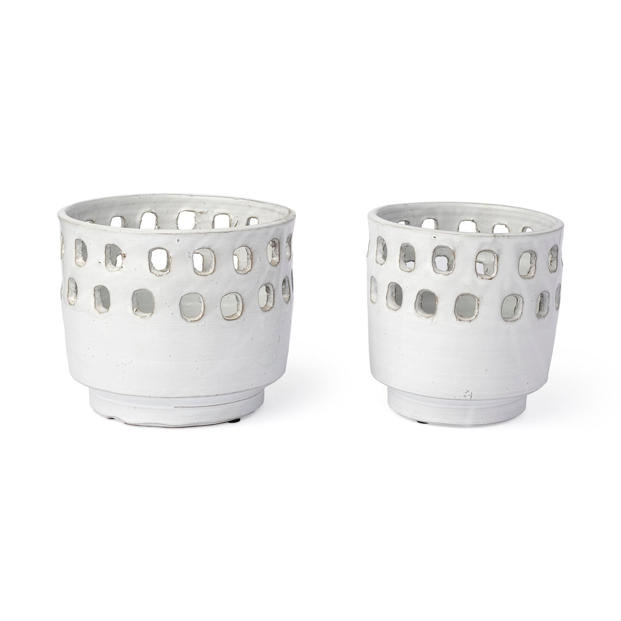 Larissa Set of Two White Ceramic Hollow Pattern Vases by Mercana at Eve Furniture