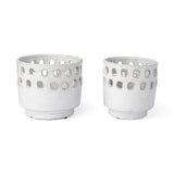 Larissa Set of Two White Ceramic Hollow Pattern Vases by Mercana at Eve Furniture