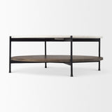 Larkin 42" Round Two-Tier White Marble Top and Solid Wood Shelf w/ Black Metal Frame Coffee Table by Mercana at Eve Furniture