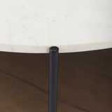 Larkin 42" Round Two-Tier White Marble Top and Solid Wood Shelf w/ Black Metal Frame Coffee Table by Mercana at Eve Furniture