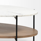 Larkin 48" Oval White Marble Top and Solid Wood Shelf w/ Black Metal Frame Coffee Table by Mercana at Eve Furniture
