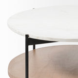 Larkin 48" Oval White Marble Top and Solid Wood Shelf w/ Black Metal Frame Coffee Table by Mercana at Eve Furniture
