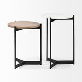 Larkin II Marble and Medium Brown Wood Round Tabletop Nesting End/Side Tables by Mercana at Eve Furniture