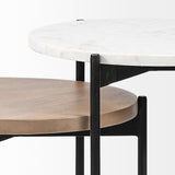 Larkin II Marble and Medium Brown Wood Round Tabletop Nesting End/Side Tables by Mercana at Eve Furniture