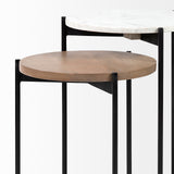Larkin II Marble and Medium Brown Wood Round Tabletop Nesting End/Side Tables by Mercana at Eve Furniture