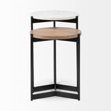 Larkin II Marble and Medium Brown Wood Round Tabletop Nesting End/Side Tables by Mercana at Eve Furniture