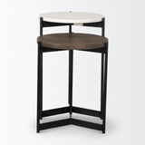 Larkin Marble & Dark Brown Wood Tabletop Nesting End/Side Tables by Mercana at Eve Furniture