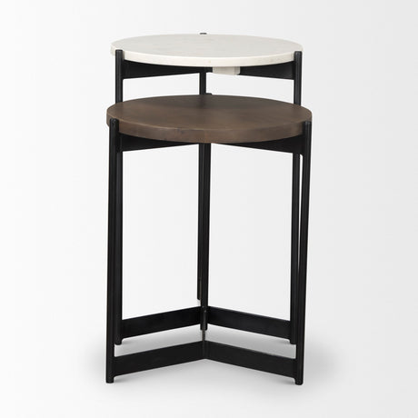 Larkin Marble & Dark Brown Wood Tabletop Nesting End/Side Tables by Mercana at Eve Furniture