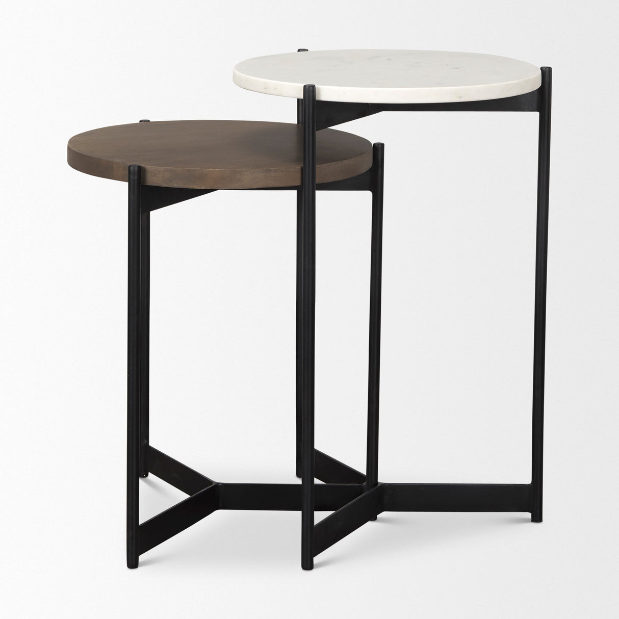 Larkin Marble & Dark Brown Wood Tabletop Nesting End/Side Tables by Mercana at Eve Furniture