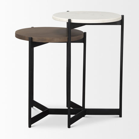 Larkin Marble & Dark Brown Wood Tabletop Nesting End/Side Tables by Mercana at Eve Furniture