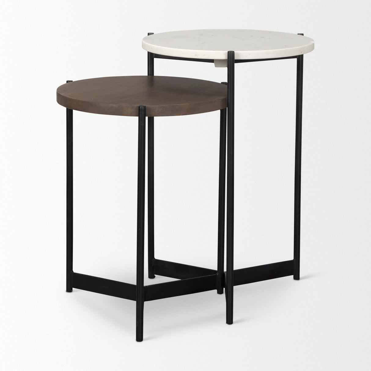 Larkin Marble & Dark Brown Wood Tabletop Nesting End/Side Tables by Mercana at Eve Furniture