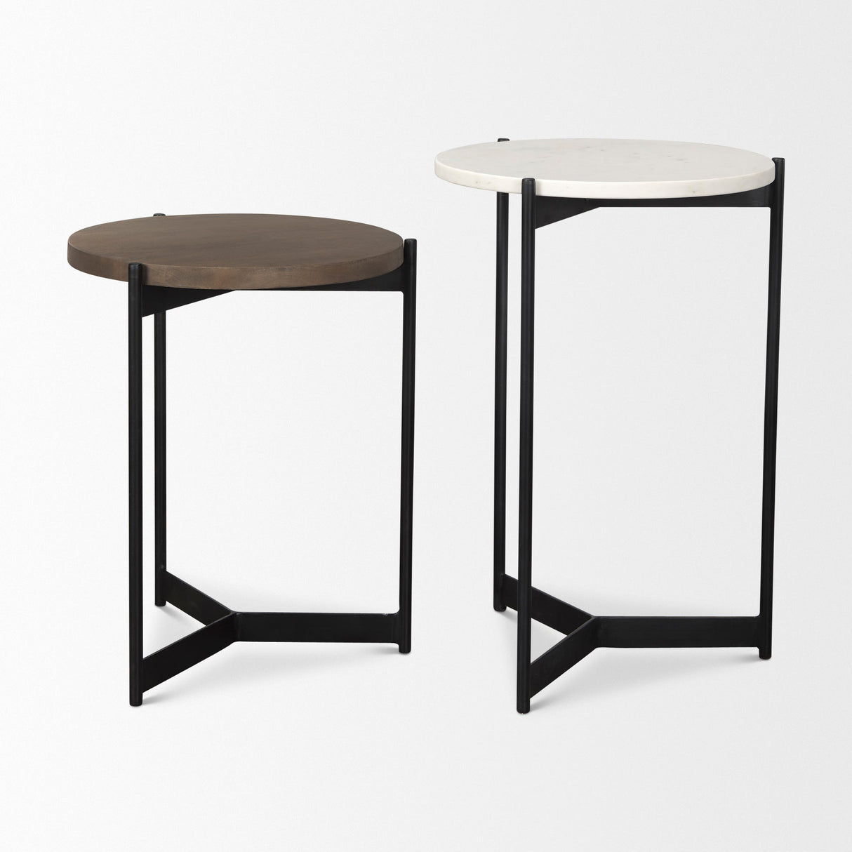 Larkin Marble & Dark Brown Wood Tabletop Nesting End/Side Tables by Mercana at Eve Furniture