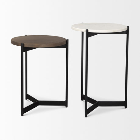 Larkin Marble & Dark Brown Wood Tabletop Nesting End/Side Tables by Mercana at Eve Furniture