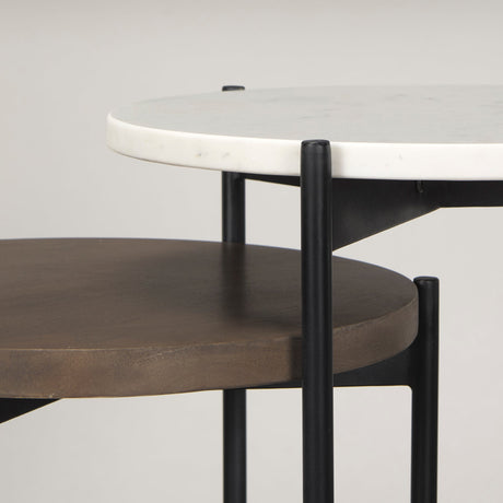 Larkin Marble & Dark Brown Wood Tabletop Nesting End/Side Tables by Mercana at Eve Furniture