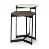 Larkin Marble & Dark Brown Wood Tabletop Nesting End/Side Tables by Mercana at Eve Furniture