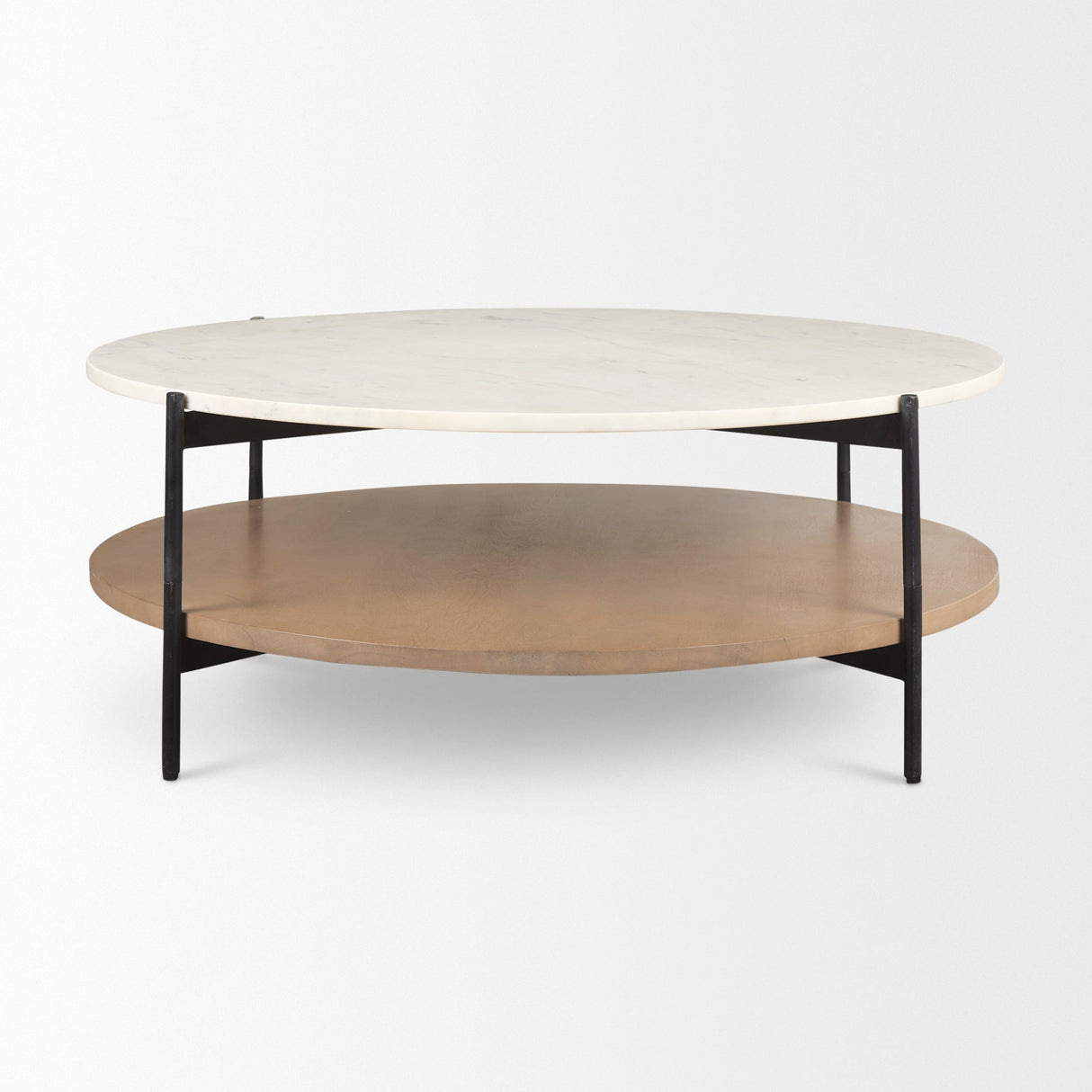 Larkin Marble Top w/ Brown Wood Shelf Round Coffee Table by Mercana at Eve Furniture