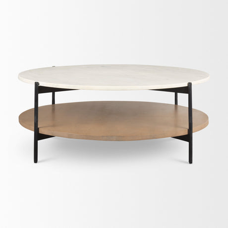 Larkin Marble Top w/ Brown Wood Shelf Round Coffee Table by Mercana at Eve Furniture
