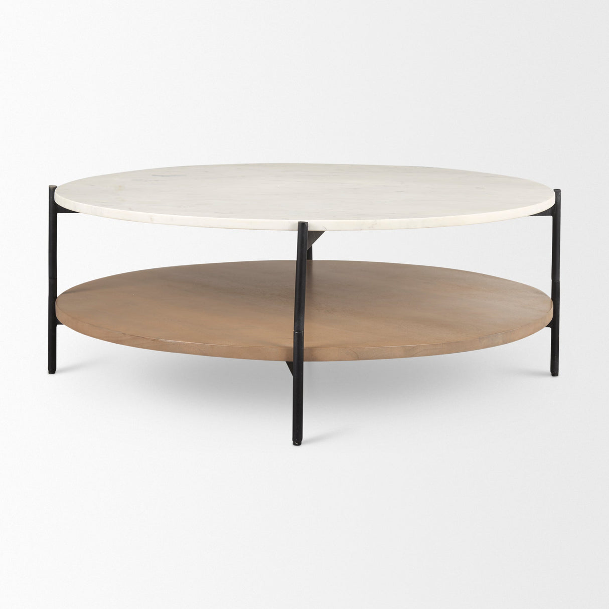 Larkin Marble Top w/ Brown Wood Shelf Round Coffee Table by Mercana at Eve Furniture