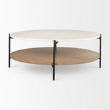 Larkin Marble Top w/ Brown Wood Shelf Round Coffee Table by Mercana at Eve Furniture