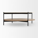 Larkin Marble Top w/ Brown Wood Shelf Round Coffee Table by Mercana at Eve Furniture