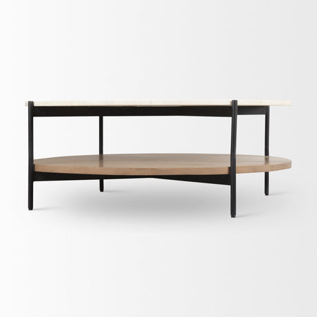 Larkin Marble Top w/ Brown Wood Shelf Round Coffee Table by Mercana at Eve Furniture