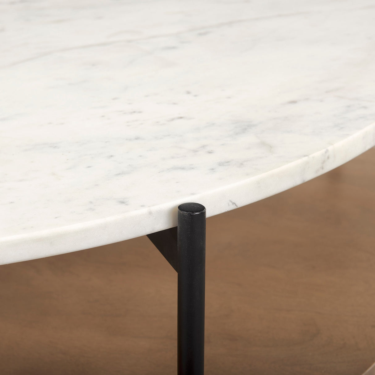 Larkin Marble Top w/ Brown Wood Shelf Round Coffee Table by Mercana at Eve Furniture