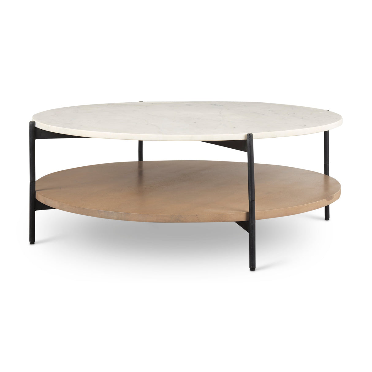 Larkin Marble Top w/ Brown Wood Shelf Round Coffee Table by Mercana at Eve Furniture