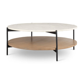 Larkin Marble Top w/ Brown Wood Shelf Round Coffee Table by Mercana at Eve Furniture
