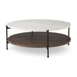 Larkin Round Two-Tier White Marble Top and Solid Wood Shelf w/ Black Metal Frame Coffee Table by Mercana at Eve Furniture